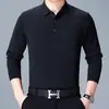 Camiseta de Manga Larga de Lana para Hombre de Edad Media y Mayor, Suéter de Punto de Color Sólido, Top Delgado POLO