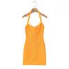 Vestido Mini Sexy de Moda Elegante de Color Sólido con Cintura Ceñida, Cuello Halter, Estilo Europeo y Americano Nuevo Z Cross-Border 2025