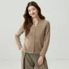 Cárdigan de Cachemira para Mujer 100% Cachemira Pura Otoño Invierno Nuevo Cuello Redondo Borde Enrollado Abotonado Capa Interior Suéter de Punto Abrigo