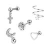 Conjunto de 5 Pares de Brincos Geométricos de Aço Inoxidável com Zircônia Amazon Cross-Border Europeu e Americano Joias para Piercing Brincos de Dente Torcido Prateados