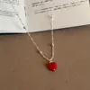 Delicado y Lindo Collar con Colgante de Corazón con Goteo de Aceite para Mujer, Sencillo y Personalizado, Versátil y Elegante, Moderno Collar de Corazón Color Melocotón, Cadena para la Clavícula