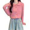 Cardigan de Punto con Cuello de Muñeca Estilo Suave para Mujer Otoño e Invierno Estilo Perezoso Sentido del Diseño Nicho Suave Pegajoso Abrigo Suéter de Solapa