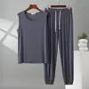 Conjunto de Duas Peças Masculino de Malha Modal para Verão: Colete e Calça Laranja Novo para Primavera e Outono, Solto, Casual, Tamanho Plus, Roupa de Casa
