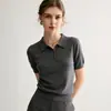 26 Anos de Novos Modelos Importados da Alemanha, Tricô Casual de Manga Curta com Gola Polo Feminina Yangzi Yarn, Camiseta de Manga Curta com Gola Reversível