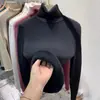 Suéter grueso de punto con forro polar para mujer, cálido, una pieza, top de terciopelo, otoño e invierno, hilo, cuello alto, manga larga, tejido base, ropa interior