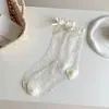 Medias de Seda de Cristal para Mujer, Verano Delgadas Transpirables Estilo JK Japonés con Lazo, Calcetines Transparentes Estilo Ballet de Media Pantorrilla, Adecuados para Combinar con Uniforme JK