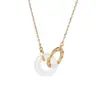 Collar de Plata Esterlina S925 Chapado en Oro de 18K Hebilla Ping An con Colgante de Jade Hetian Incrustado Jade para Mujer Elegante Accesorios de Doble Anillo ins