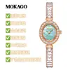 El Nuevo Reloj Pulsera Totalmente de Diamante de Mokago es Resistente al Agua, de Lujo, Reloj de Aleación, Exquisito y Compacto, Correa de Cobre, Reloj de Cuarzo para Mujer