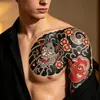 Pegatina de tatuaje tradicional japonés Hannya de medio brazo con cara de fantasma, flor de cerezo, olas y diseños de nubes, pegatina de tatuaje impermeable para hombro y pecho