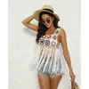Blusinha Crochê Boêmia com Franjas para Mulheres, Top Estilo Étnico de Verão Vazado para Férias na Praia