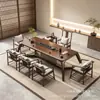 Mesa de Té Grande de Madera Maciza Estilo Canción, Color Nogal, Mesa de Té de Lujo Ligero Inspirada en el Zen, Mesa de Té para Oficina