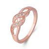Anel Coração Duplo Vazado Kalemei Anel Feminino da Moda em Forma de Espiral Dupla Zircônia Banhado a Ouro Rosa