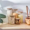 Frascos Sellados de Vidrio de Borosilicato Alto Venta al por Mayor Frascos para Té con Tapa de Bambú Múltiples Especificaciones Frascos Rectos de Almacenamiento Botellas de Almacenamiento para Dulces