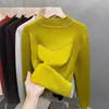 Nueva Camisa Base de Cuello Alto Medio Estilo Otoño e Invierno para Mujer, con Forro de Felpa, Suéter Engrosado y Elegante, Tejido de Punto de Felpa Integrado