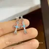 Exquisitos Pendientes de Cruz de Turquesa Azul de Alta Gama, Estilo Simple y Minimalista, Lujo Ligero Coreano, Aretes Únicos y Versátiles