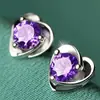 Pendientes de Drenaje en Vivo Pendientes Pequeños Frescos de Corazón Aguja de Plata S925 Corazón Giratorio Pendientes de Diamante Púrpura Zirconia Pendientes