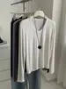 Camiseta elegante de manga comprida com gola U em duas camadas de lã Tencel para mulheres, outono e inverno 2026, camada base macia e amigável à pele