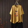 Camiseta de Manga Corta Estampada de Moda para Mujer, Estilo Casual Holgado Cómodo, Diseño Oversize de Algodón con Copos de Nieve para Cubrir el Cuerpo Mht