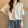 Camiseta de algodão 35% com gola polo e mangas curtas para mulheres, novo modelo primavera 2026, top camiseta, camisa polo