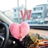 Coração de Pelúcia com Alfabeto Argila Acessórios para Interior de Carro Pingente para Mulheres, Ornamento de Pendurar Espelho Retrovisor de Carro com Strass