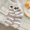 Meias Brancas para Mulheres Inverno Veludo Australiano Espessadas Quentes Versão Coreana Desenho Animado Fofo Cachorrinho Meias de Cano Médio Meias de Dormir Atacado
