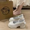 Estilo Fada Salto Grosso com Saia Sapatos Pequenos de Couro Celebridade da Internet Moda Doce Francês Aumentar Altura Sapatos Mary Jane Novo Estilo Verão e Outono 2025