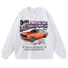 Camiseta Manga Longa Gola Redonda Manga Curta Estampa de Carro Esportivo Retrô Lavagem Americana Versátil Casual Diária Manga Curta Venda Direta da Fábrica