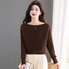 Suéter de Tricô com Manga Morcego Feminino 2026 Nova Moda Elegante Ombro a Ombro com Pedrarias Solto Emagrecedor Camisa Base