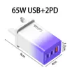 Carregador de Celular Rápido Colorido Gradiente de Nitreto de Gálio 65W Vários Portos Cabeça de Carregamento Universal Multi-Porta Padrão Europeu, Americano e Britânico
