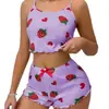 Amazon Aliexpress Nuevos Pantalones Cortos con Tirantes Estampado de Corazones Pijama de Dos Piezas Seda de Leche Sexy Ropa de Casa