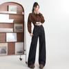 Jeans Rectos de Color Naranja Joven# Tanino Alta Calidad Elegantes de Cintura Alta para Mujer Adelgazantes Moda Elegante Retro Versátiles Pantalones de Pata de Elefante