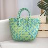 Bolso Tejido Nuevo del Fabricante, Bolso de Mano con Bloques de Color, Bolso de Mano Sencillo y Casual de Imitación de Ratán, Bolso para Decoración de Fotos de Souvenir