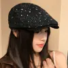 Gorra Negra con Patrón de Estrellas Estilo Japonés para Mujer, Boina de Moda con Personalidad Retro, Gorra de Periodista Versátil de Moda