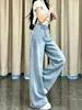 Jeans azules claros para mujer, nuevo estilo de otoño, de cintura alta, adecuados para cuerpo tipo pera, talla grande, holgados, adelgazantes, pantalones rectos de pierna ancha versátiles