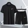 Conjunto de Dos Piezas de Pantalones Cortos de Verano para Correr de Manga Corta para Hombre Ropa Transpirable de Secado Rápido de Seda de Hielo Traje Deportivo de Baloncesto Ligero para Hombre