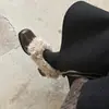 Mocasines Retro para Mujer Forrados de Felpa Zapatos de Algodón Calientes Punta Cuadrada Slip-ons Tacón Grueso Zapatos Pequeños de Cuero