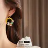 Brincos Vintage Exagerados com Pino de Prata Flor Gota de Óleo Coelhinho, Brincos Retro de Luxo Leve de Alta Qualidade para Mulheres