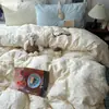 Juego de cama de cuatro piezas estilo Ins hecho de algodón puro, apto para madres y bebés, Clase A, para dormir sin ropa, incluye sábana bajera y funda de edredón, juego de tres piezas para estudiantes de dormitorio, estilo sábana bajera ajustable