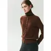 26 Novo cardigã de cashmere de abotoamento simples para mulheres, com gola alta, corte solto e efeito emagrecedor, perfeito como uma camada externa de tricô ou jaqueta de cor sólida