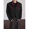 Jaqueta de retalhos desconstruída estilo americano com gola alta para homens, jaqueta externa versátil, casual, legal, tendência primavera/outono, tie-dye retrô