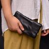 Clutch artístico de billetera estilo neutro largo retro cepillado piel de vaca suave diseño plisado cuero genuino billetera para múltiples tarjetas