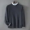Suéter de cachemira pura 2026 otoño e invierno nuevo para hombre, cuello semialto, camiseta básica, suéter liso holgado informal de negocios para mediana edad