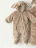 Mono de Ropa para Niños Estilo Coreano Otoño/Invierno 2026 Unisex para Bebés y Niños Pequeños Mono Cálido con Capucha Forma de Conejo Ropa de Abrigo