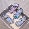 Zapatos de piel para niña, nueva colección primavera/otoño 2026, elegantes y a la moda, con pedrería brillante, zapatos de cristal estilo princesa, zapatos de actuación para niños