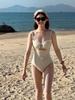 Nuevo Traje de Baño de Una Pieza de Moda de Gama Alta con Doble Tirante para Niñas con Pecho Pequeño, Espalda Descubierta, Cintura Alta y Adelgazante para Mujeres