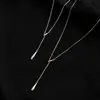 Collar de Borla con Colgante de Gota de Agua Plateado Diseño de Alta Gama Estilo Coreano de Nicho Estilo Frío Simple Cadena para Clavícula Venta Directa de Fábrica