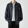 Jaqueta de veludo cotelê pesado estilo Hong Kong, camisa masculina de primavera e outono, cor sólida, casual, manga comprida, jaqueta fina e solta da moda