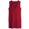 Vestido Chaleco Rojo de Cuello en V Estilo Francés Nuevo para Otoño e Invierno 2026 para Mujer, Elegante Abrigo Femenino con Falda de Capas Debajo