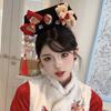 Diadema Roja Gege Infantil de Año Nuevo, Diadema con Borla de Concubina Imperial Hanfu Antiguo para Mujer, Diadema de Oso con Lazo de la Fortuna