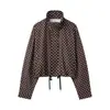 Ropa europea y americana transfronteriza para mujer ZA otoño nuevo versátil cuello alto diseño de lunares y bloques de color chaqueta de seersucker abrigo casual